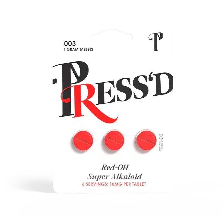 PRESS'D 7 HYDROXYMITRAGYNINE & RED OH SUPER ALKALOID PILLS 18MG 3PK 25PC/PK - RED