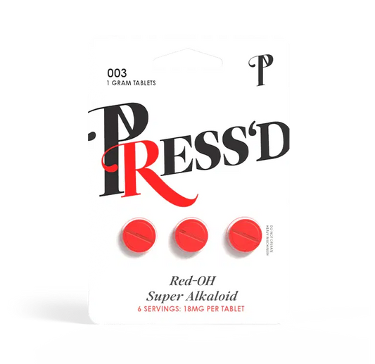 PRESS'D 7 HYDROXYMITRAGYNINE & RED OH SUPER ALKALOID PILLS 18MG 3PK 25PC/PK - RED