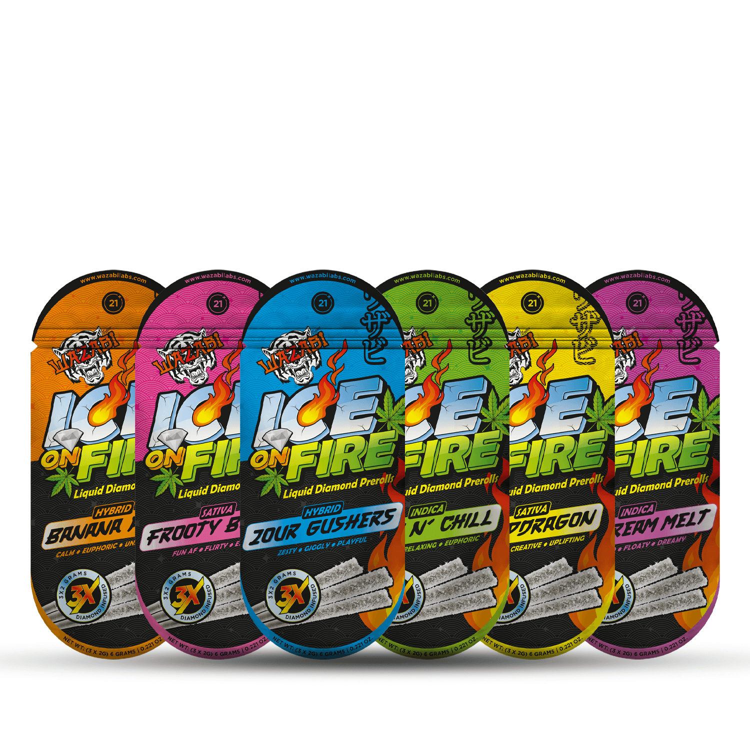 Wazabi Ice On Fire Liquid Diamond Prerolls 3Ct/Pk 2G