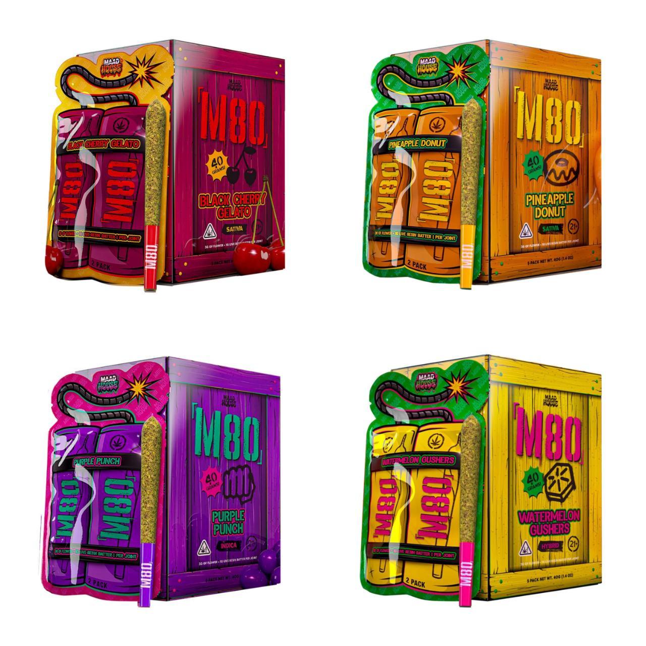 MADHOUSE M80 TRIPLE INFUSED DIAMONDS + BUBBLE HASH + LIVE RESIN PREROLLS 4G 2CT/PK