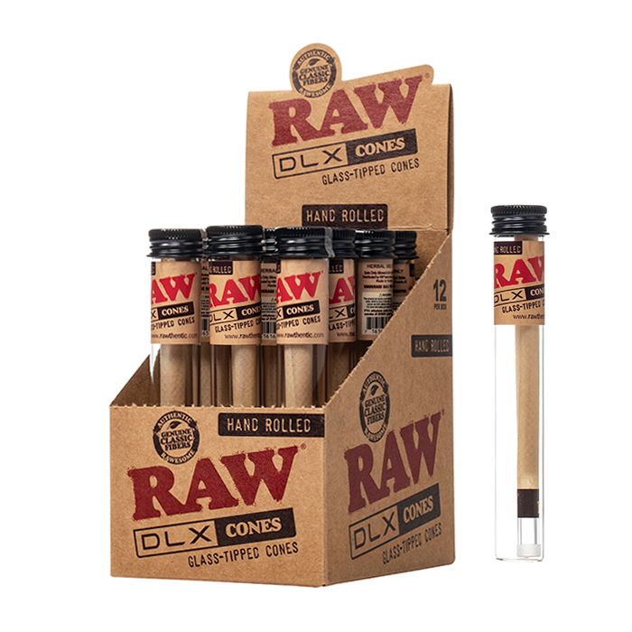 RAW DLX Glass Tipped Cones 12ct $44.99
